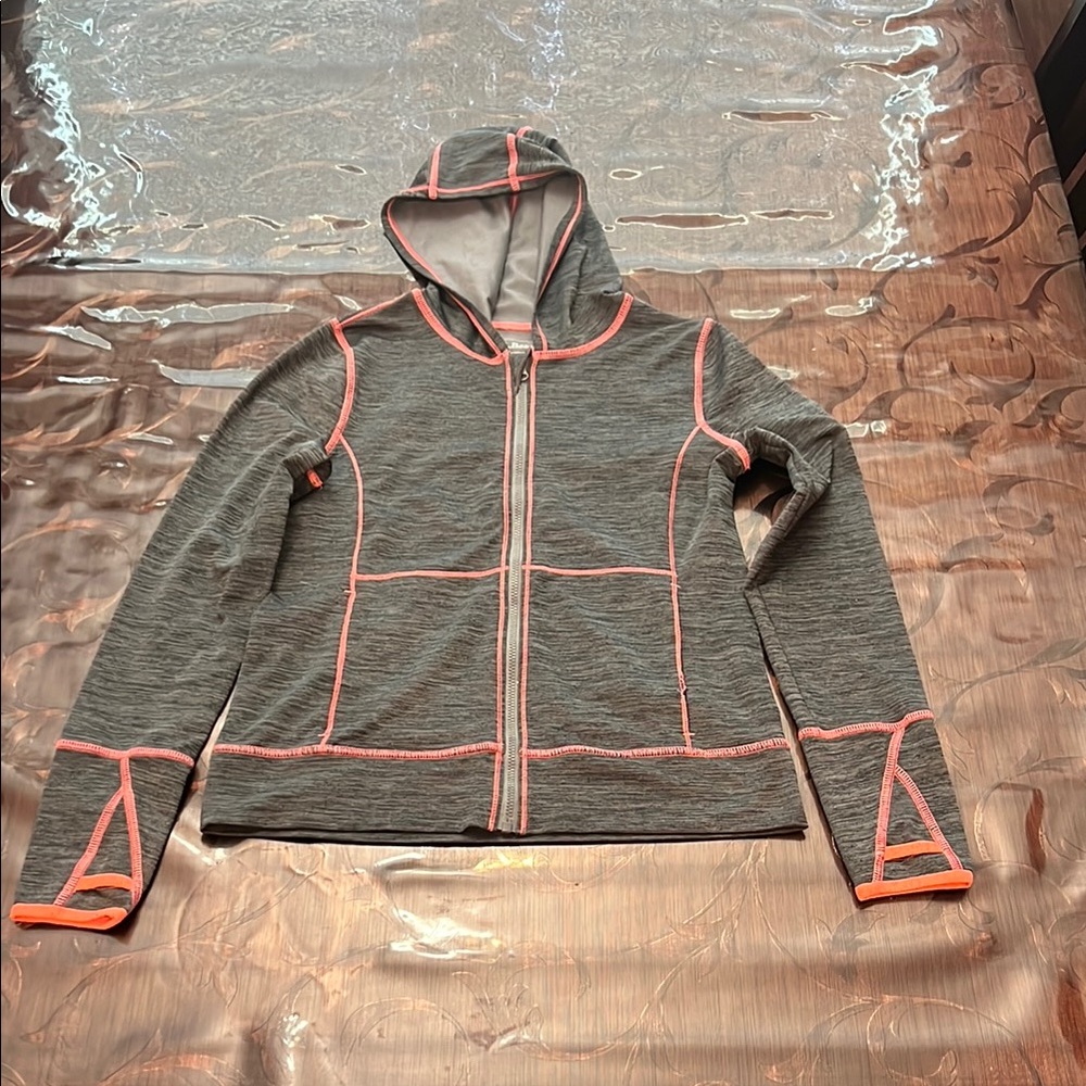 L.L. Bean Kids Medium (10/12) Charcoal Hoodie with Coral/Pink Trim
